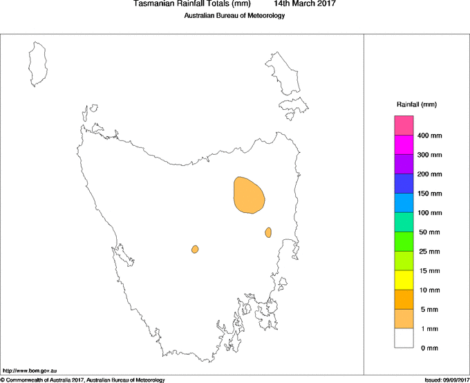 Daily rainfall totals for Tasmania