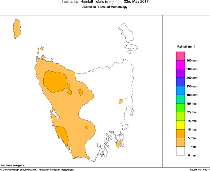 Daily rainfall totals for Tasmania