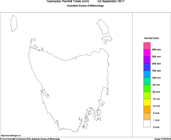 Daily rainfall totals for Tasmania