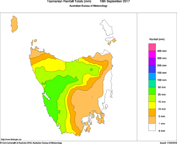 Daily rainfall totals for Tasmania