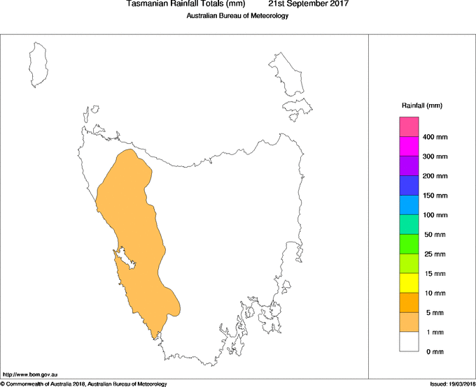 Daily rainfall totals for Tasmania