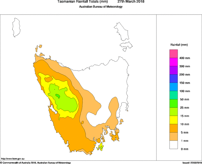 Daily rainfall totals for Tasmania