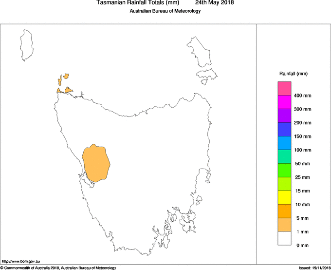 Daily rainfall totals for Tasmania