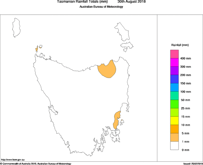 Daily rainfall totals for Tasmania