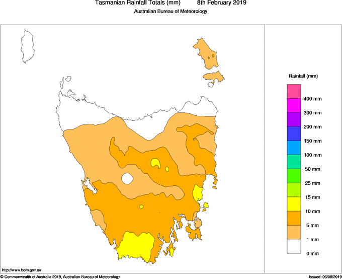 Daily rainfall totals for Tasmania