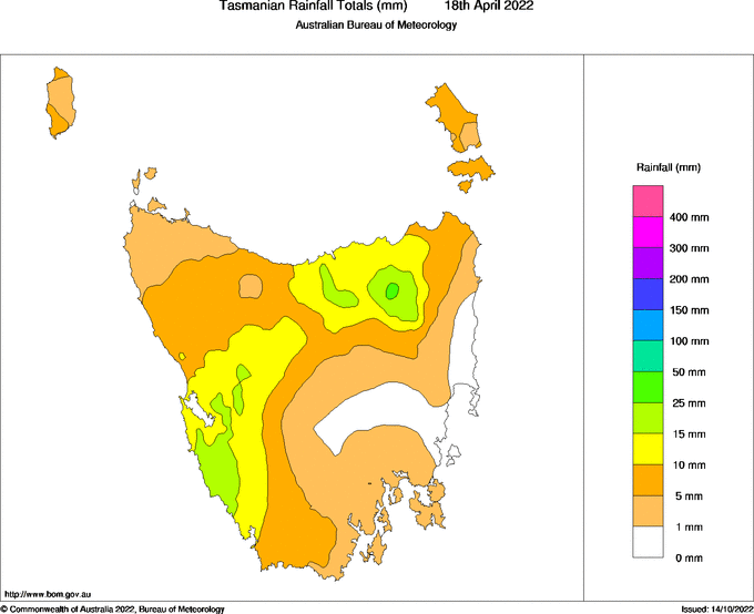 Daily rainfall totals for Tasmania
