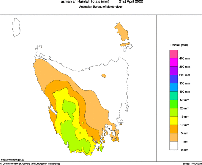 Daily rainfall totals for Tasmania