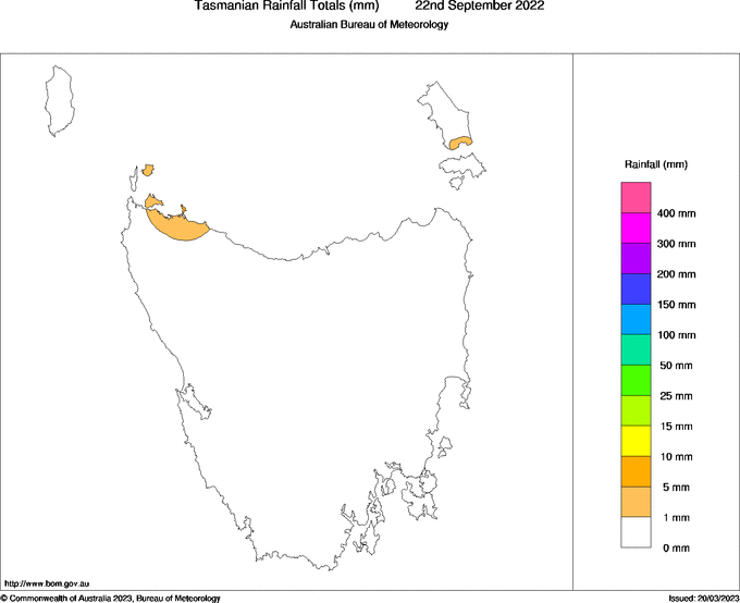 Daily rainfall totals for Tasmania
