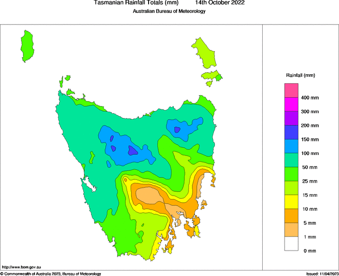 Daily rainfall totals for Tasmania