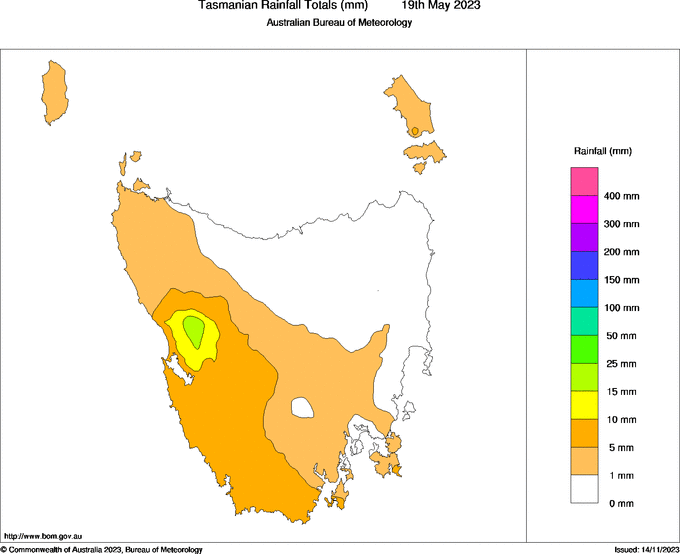 Daily rainfall totals for Tasmania