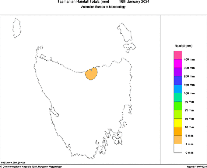 Daily rainfall totals for Tasmania