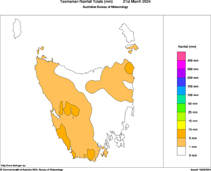 Daily rainfall totals for Tasmania