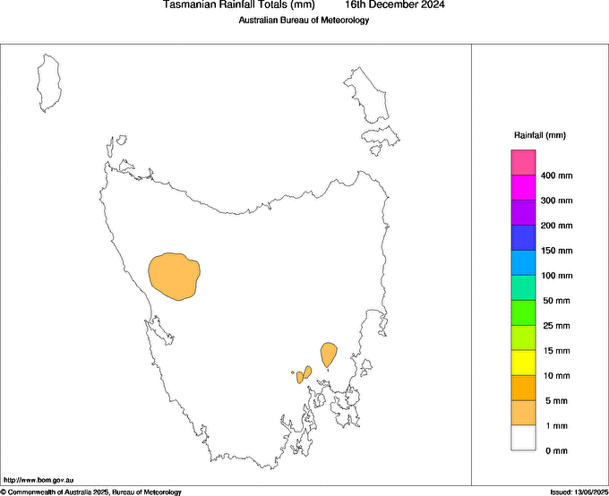 Daily rainfall totals for Tasmania