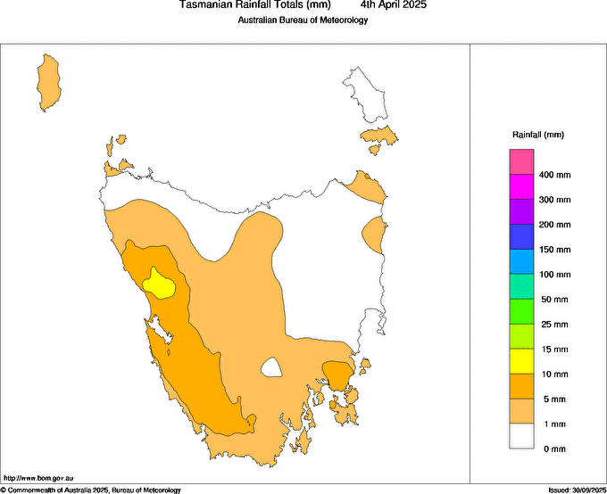 Daily rainfall totals for Tasmania