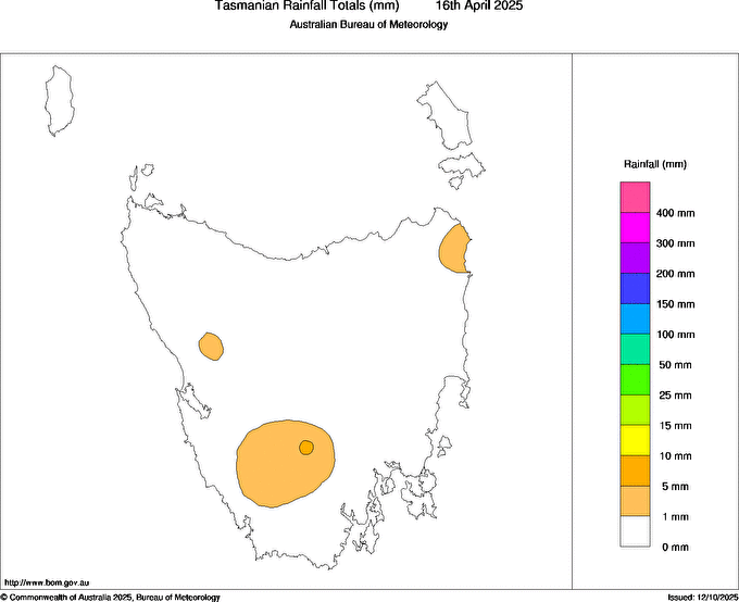 Daily rainfall totals for Tasmania