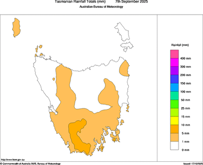 Daily rainfall totals for Tasmania