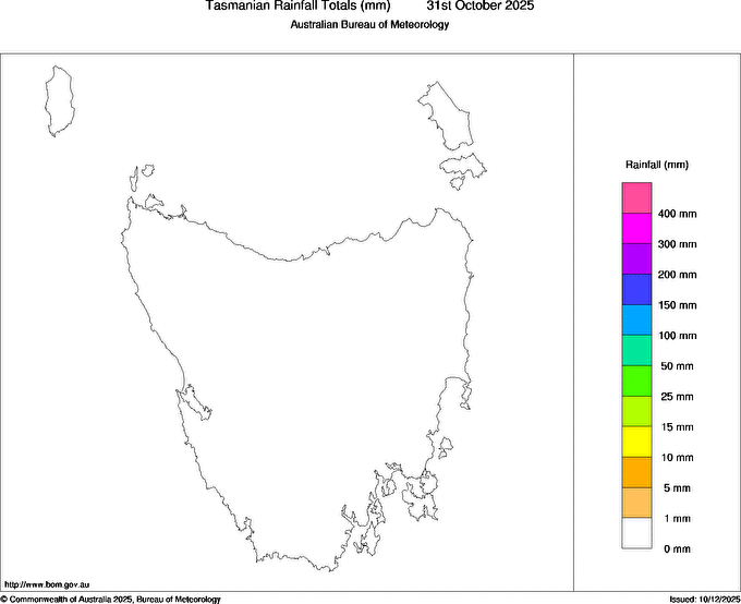 Daily rainfall totals for Tasmania