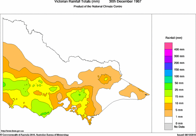 Daily rainfall totals for Victoria