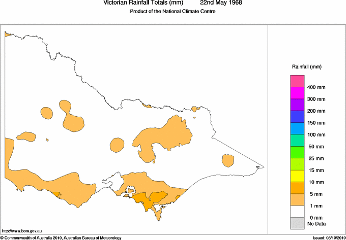 Daily rainfall totals for Victoria