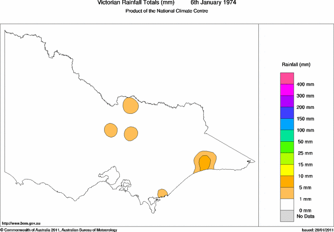 Daily rainfall totals for Victoria