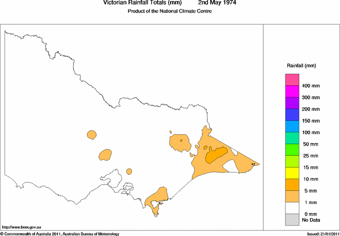 Daily rainfall totals for Victoria