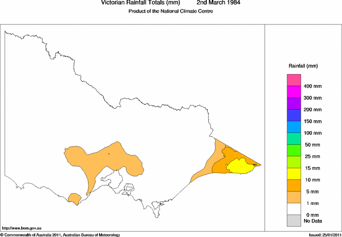 Daily rainfall totals for Victoria