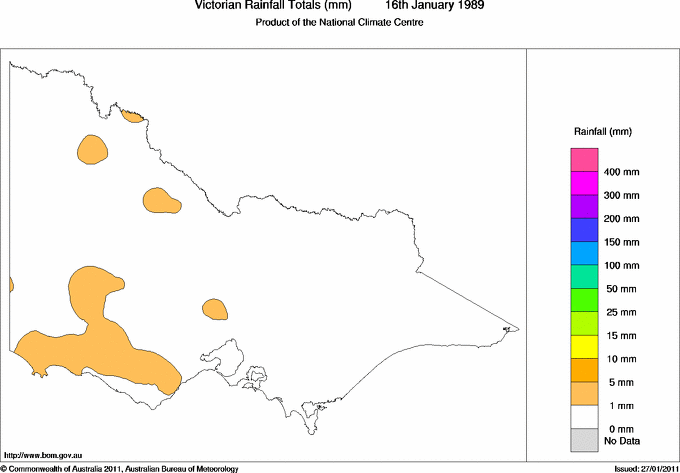 Daily rainfall totals for Victoria