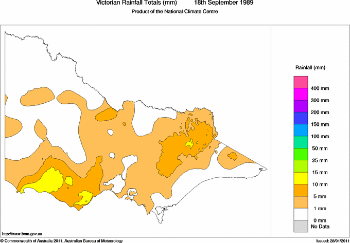 Daily rainfall totals for Victoria
