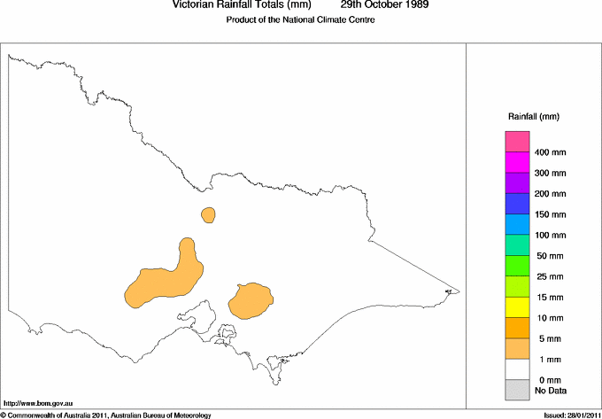 Daily rainfall totals for Victoria