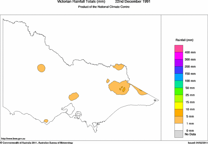 Daily rainfall totals for Victoria
