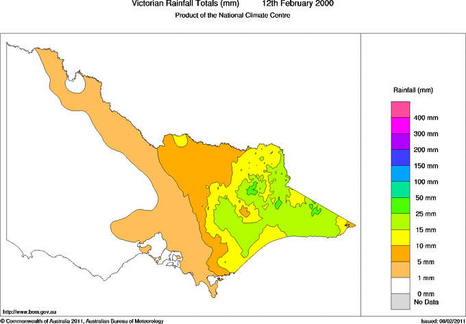 Daily rainfall totals for Victoria