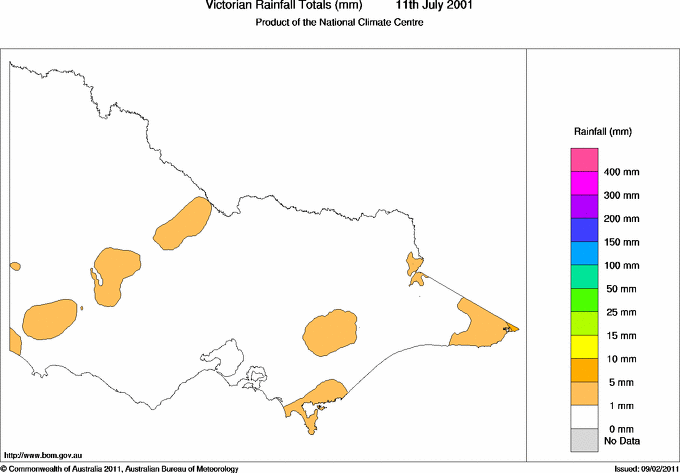 Daily rainfall totals for Victoria
