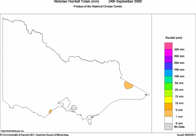 Daily rainfall totals for Victoria