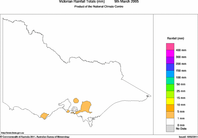 Daily rainfall totals for Victoria