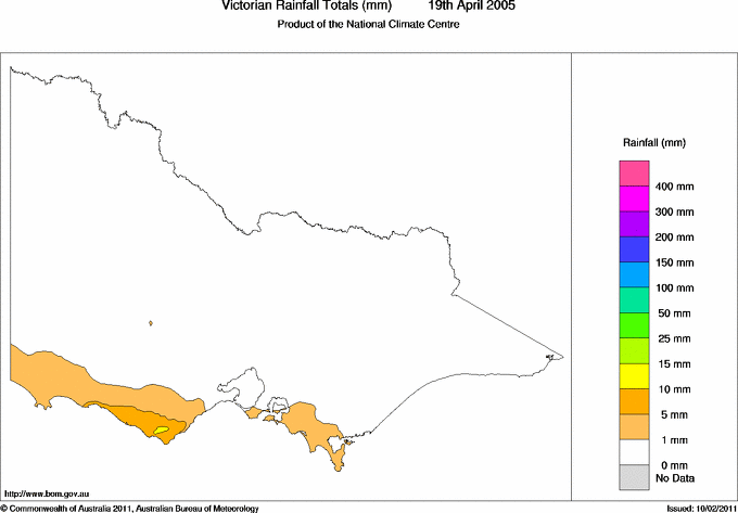 Daily rainfall totals for Victoria