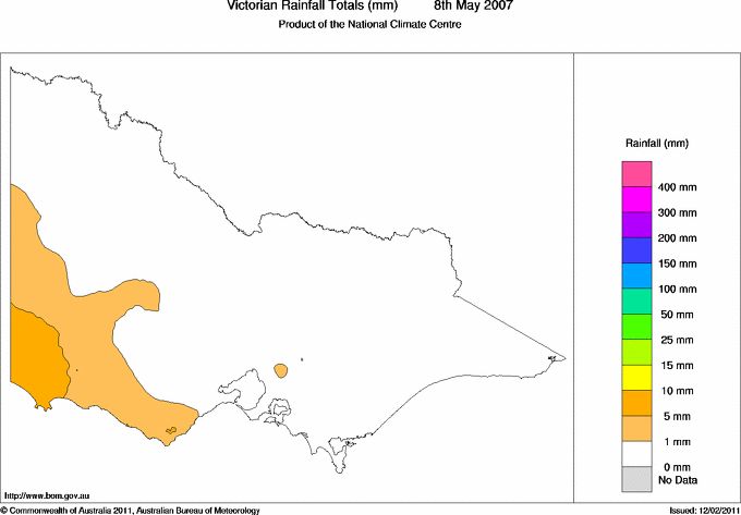 Daily rainfall totals for Victoria