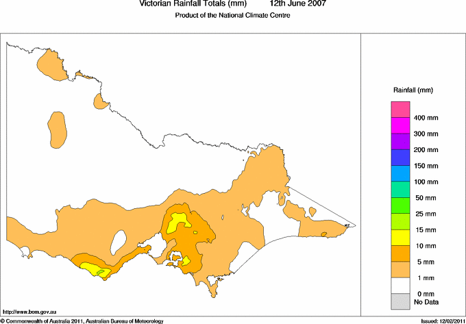 Daily rainfall totals for Victoria