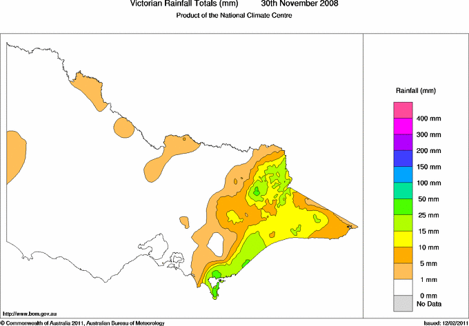 Daily rainfall totals for Victoria