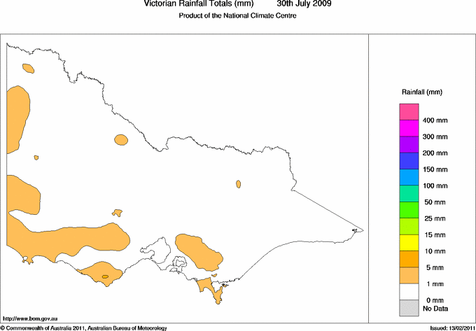 Daily rainfall totals for Victoria