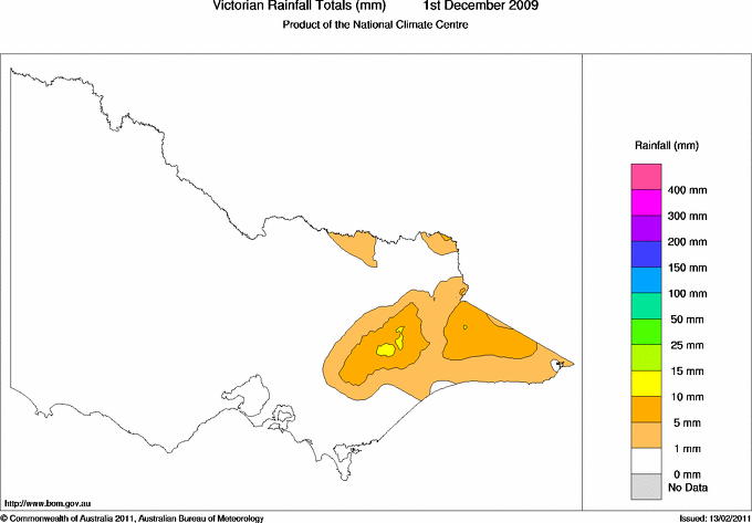 Daily rainfall totals for Victoria
