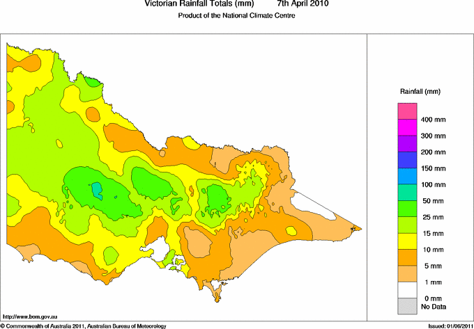 Daily rainfall totals for Victoria