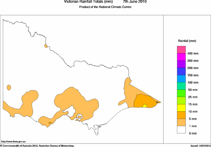 Daily rainfall totals for Victoria