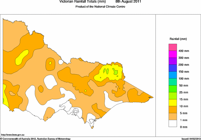 Daily rainfall totals for Victoria
