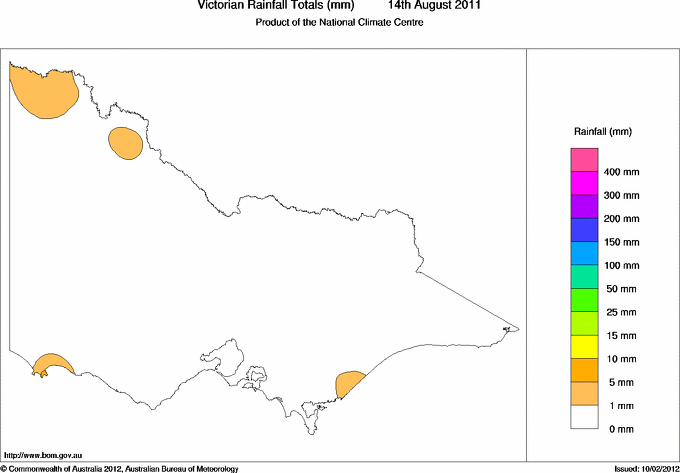 Daily rainfall totals for Victoria