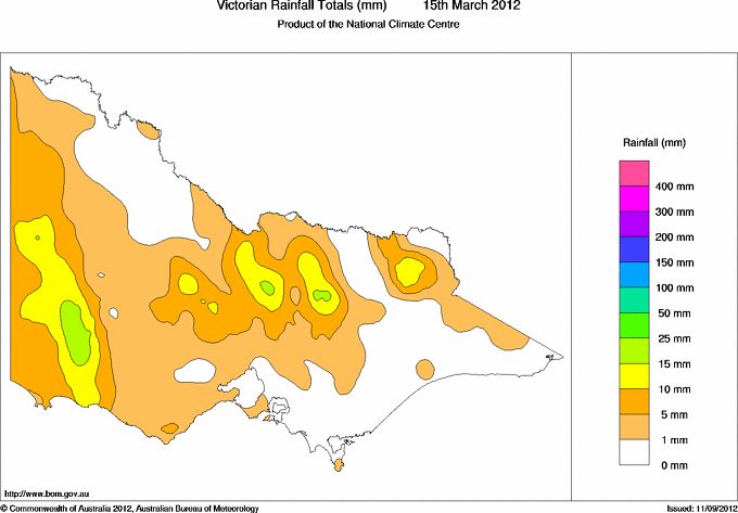 Daily rainfall totals for Victoria