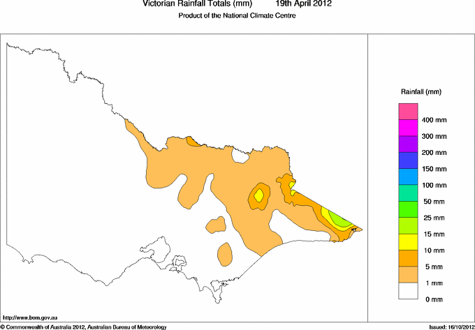 Daily rainfall totals for Victoria