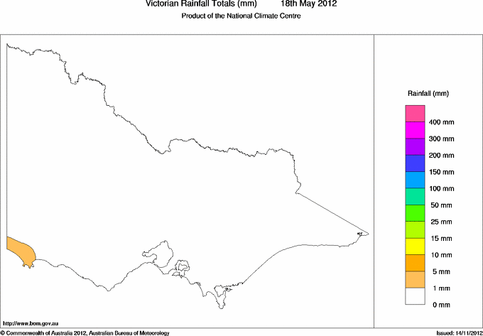 Daily rainfall totals for Victoria