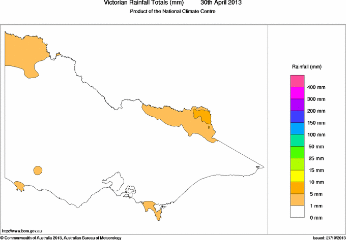 Daily rainfall totals for Victoria