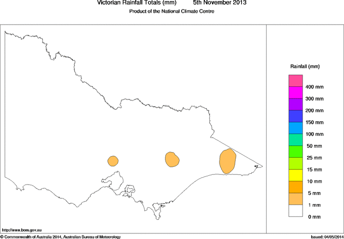 Daily rainfall totals for Victoria