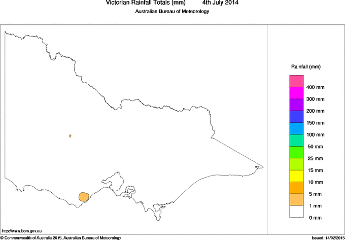 Daily rainfall totals for Victoria